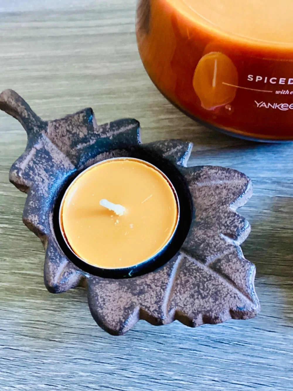 Lot Of 3 Fall Candles Yankee Spiced Pumpkin Jar 10 Oz Cast Iron Leaf Tea Lights